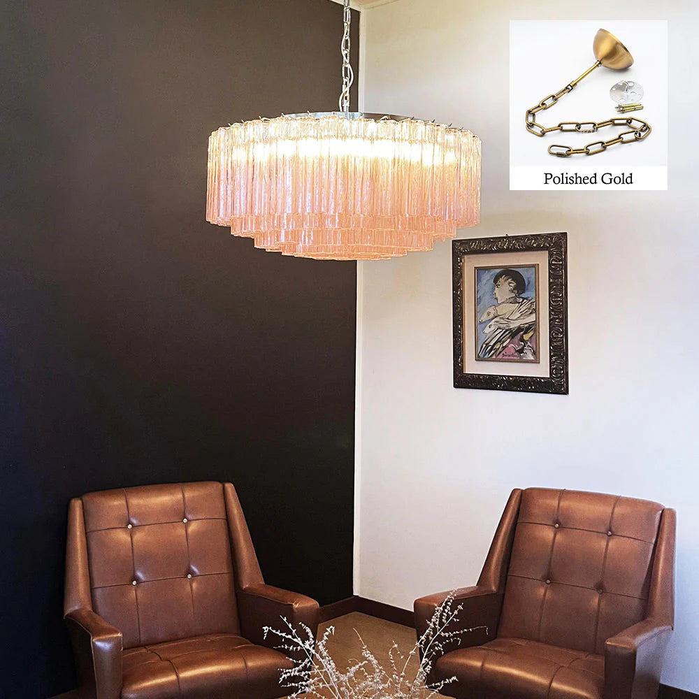 Murano Large Pink Tube Chandelier