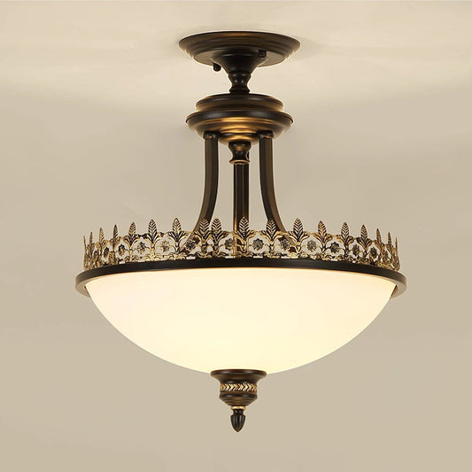 Black Vintage Bowl Frosted Glass Ceiling Light