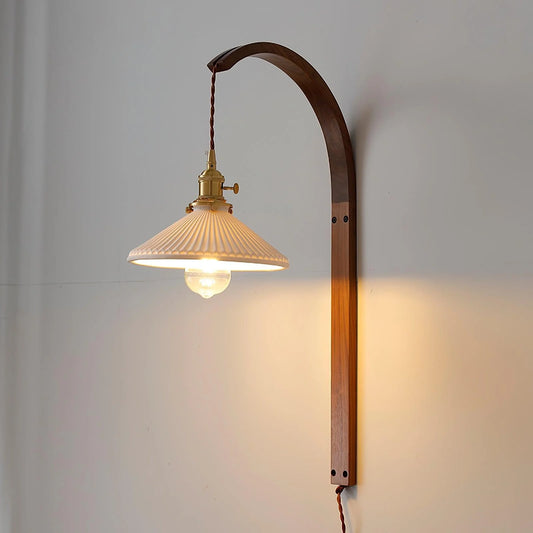 Curved Walnut Ceramic Wall Light