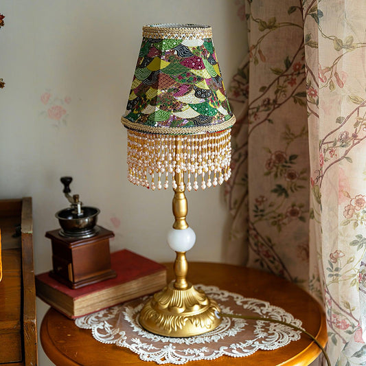 Edwardian Table Lamp with Appliquéd Beaded Shade
