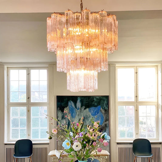 Elegant Pink Murano Tube Chandelier