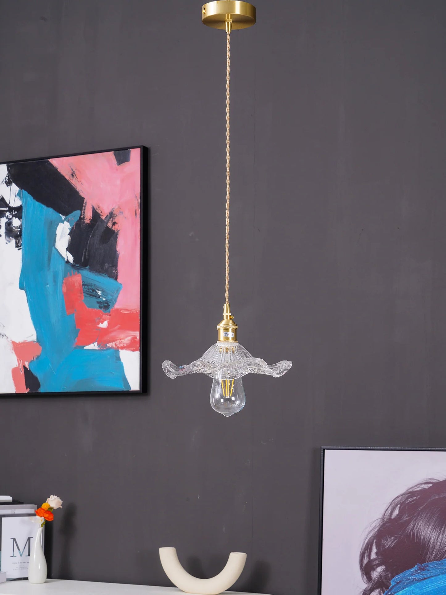 Glass Hibiscus Flower Pendant Light