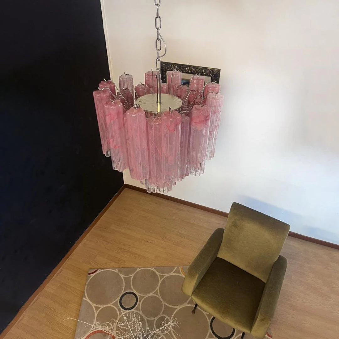 Pink Murano Tubes Chandelier