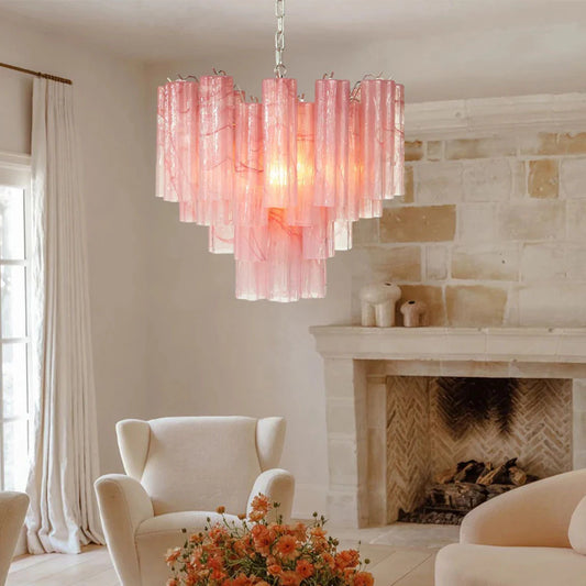 Pink Murano Tubes Chandelier