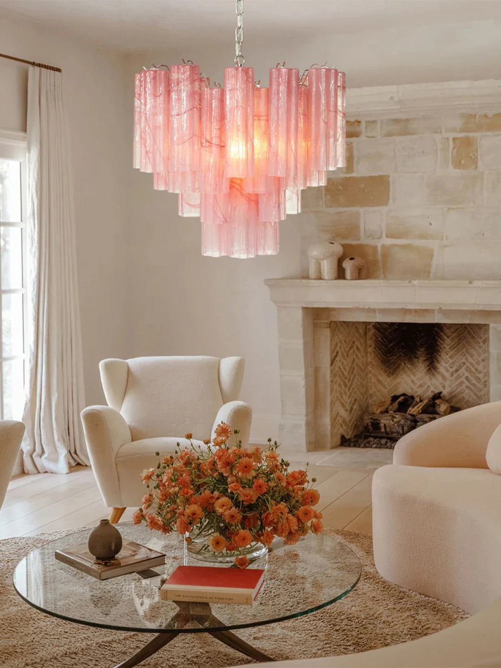 Pink Murano Tubes Chandelier