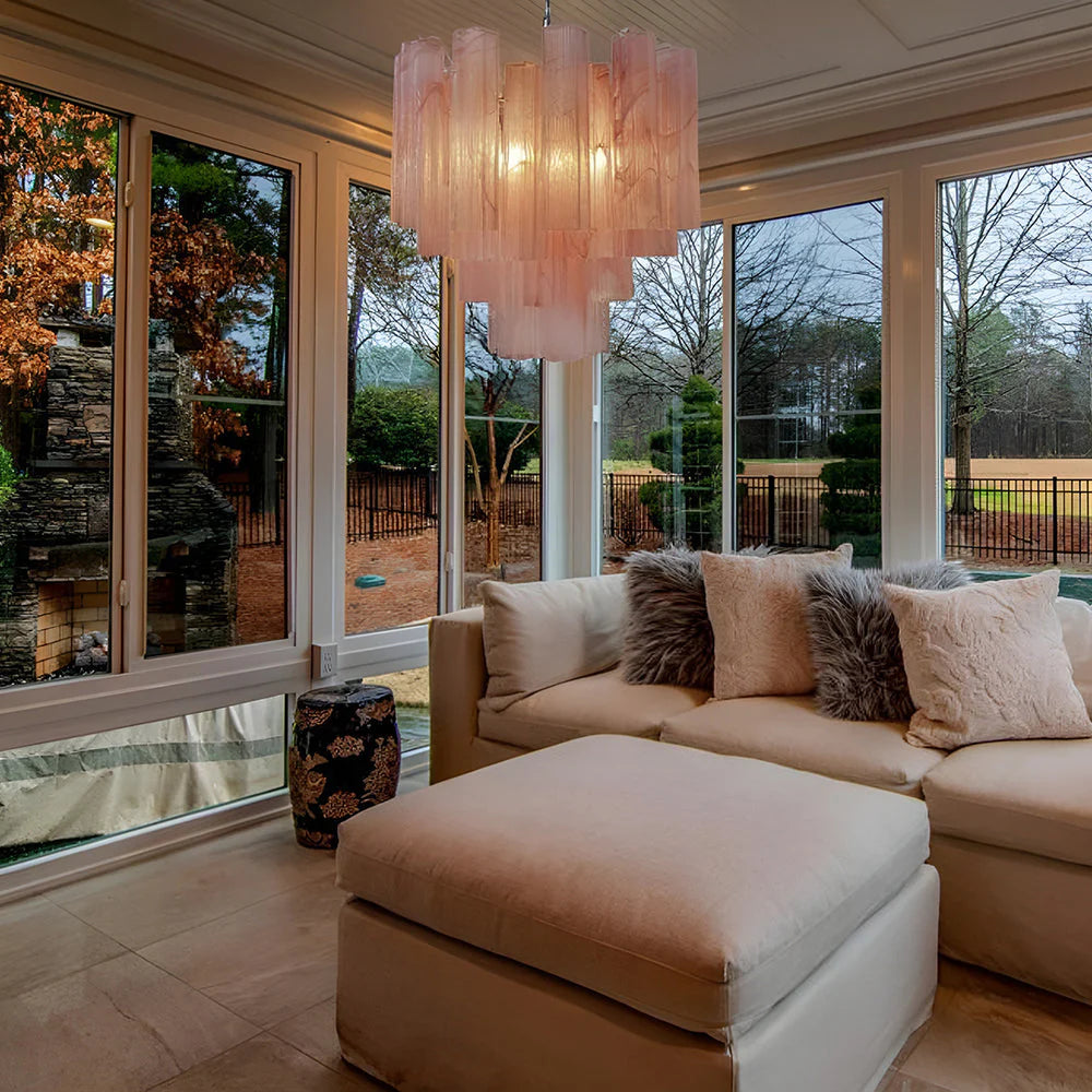 Pink Murano Tubes Chandelier
