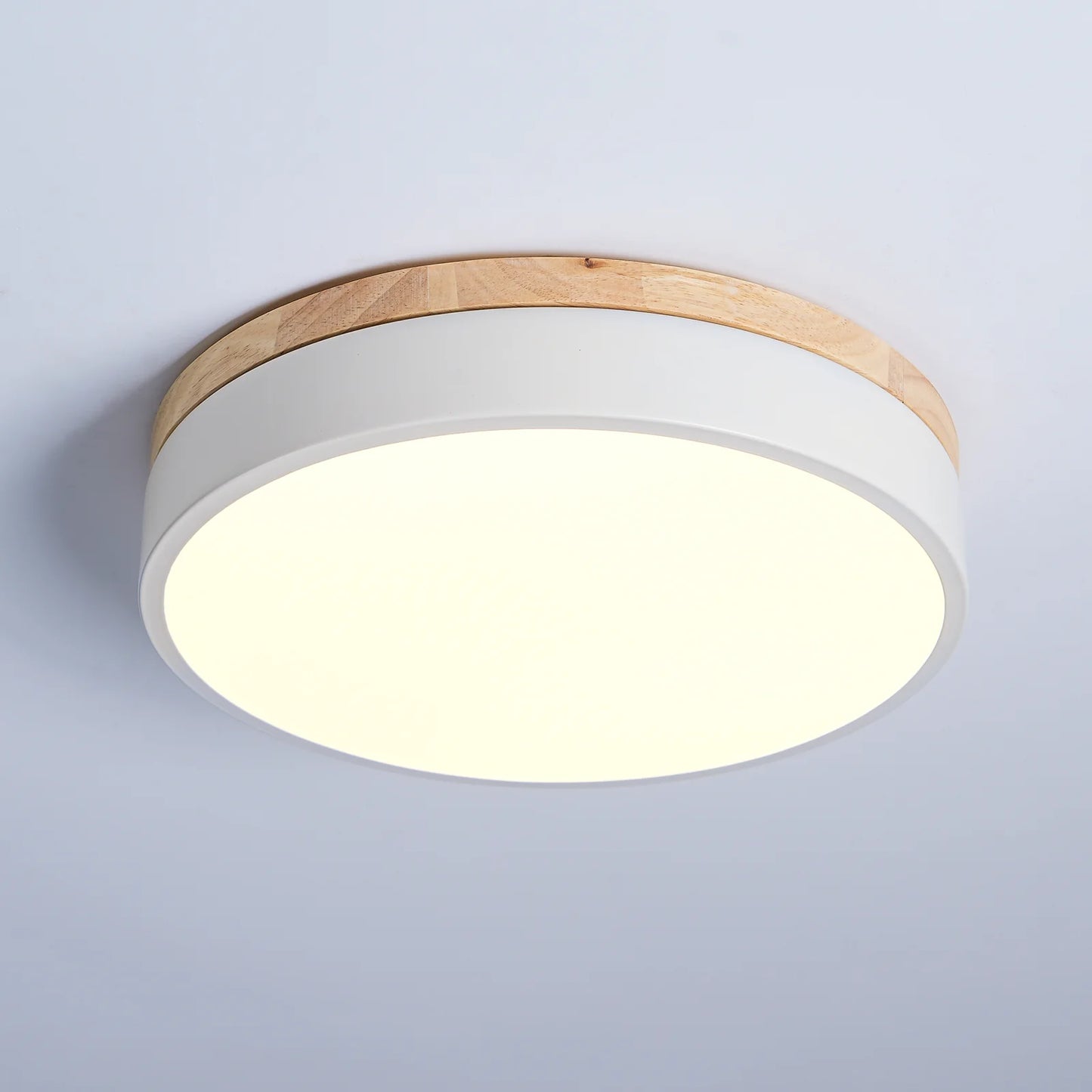 White Round Wooden Ceiling Lamp