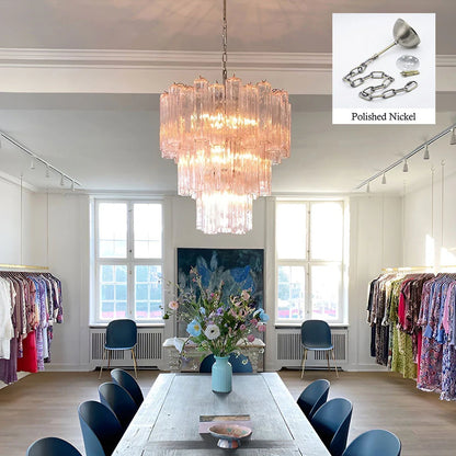 Elegant Pink Murano Tube Chandelier