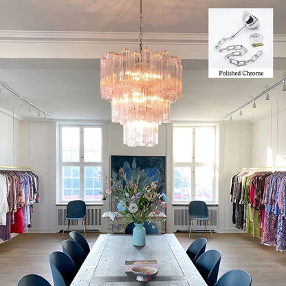 Elegant Pink Murano Tube Chandelier