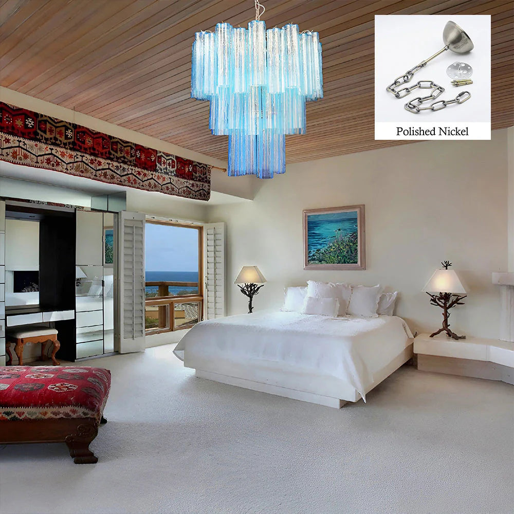 Elegant Blue Murano Tube Chandelier