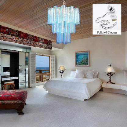 Elegant Blue Murano Tube Chandelier