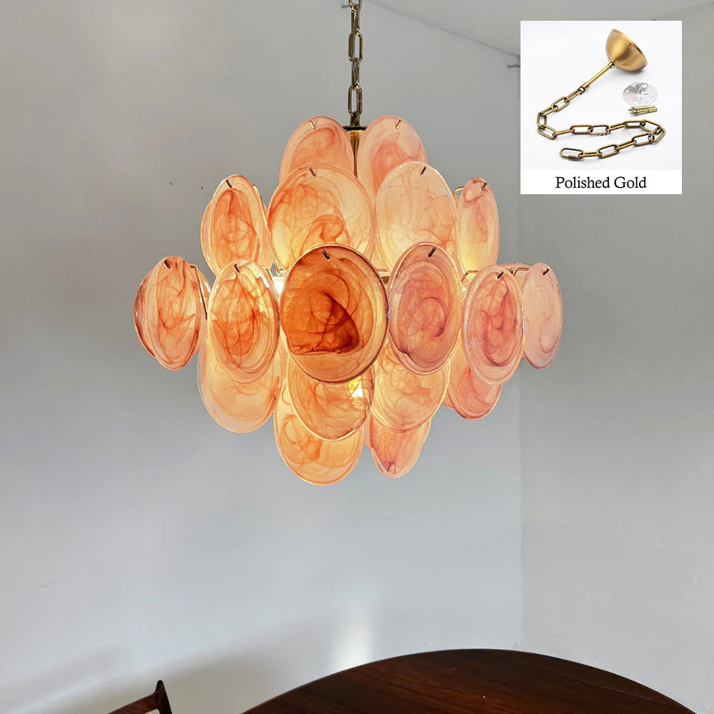 Vintage Murano Pink Glass Disks Chandelier