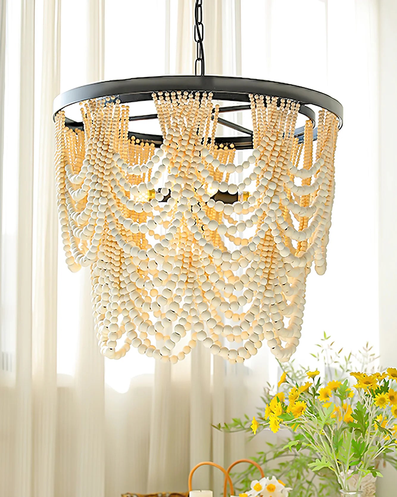 Amelia Wood Bead Chandelier