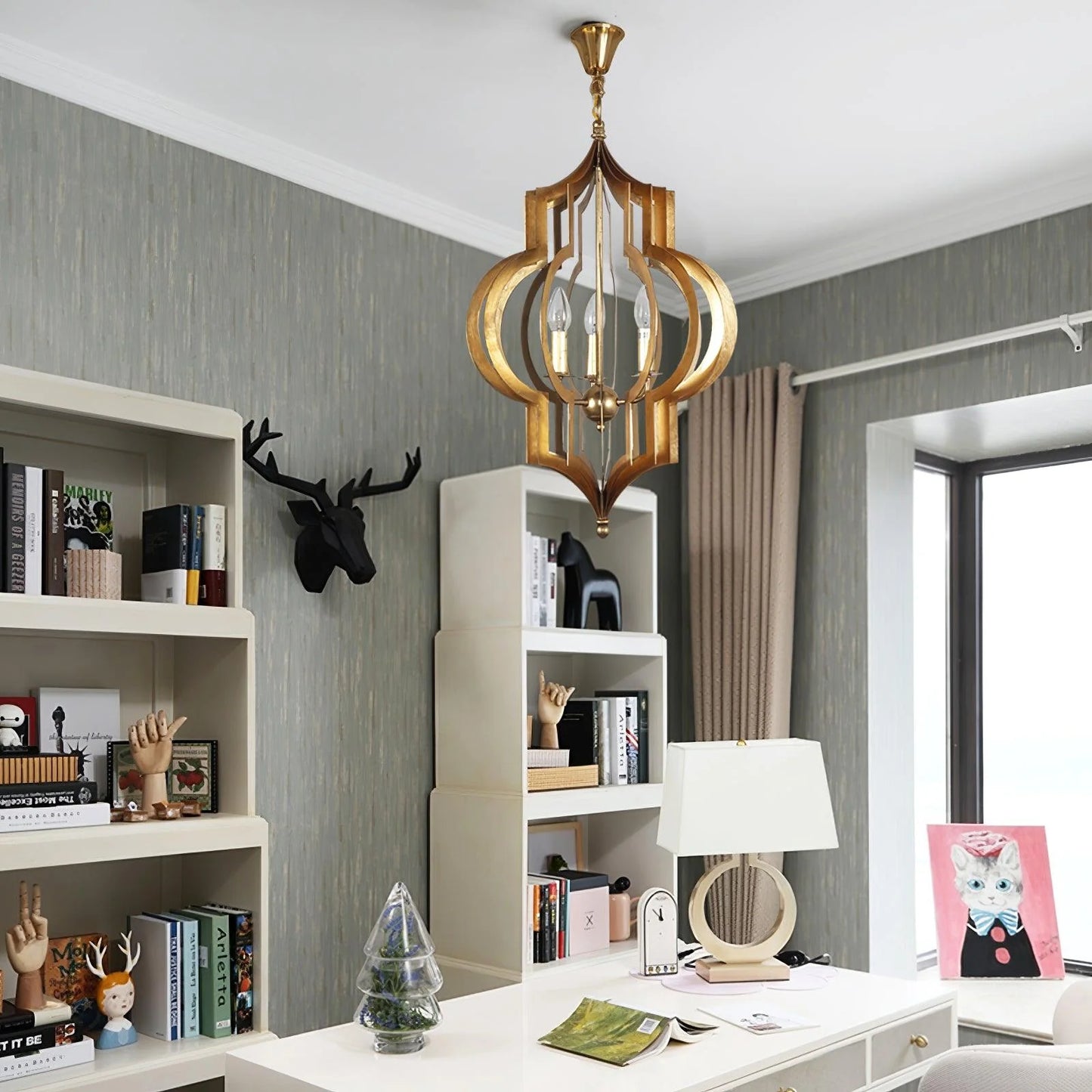 Antique Gold Leaf Lantern Chandelier