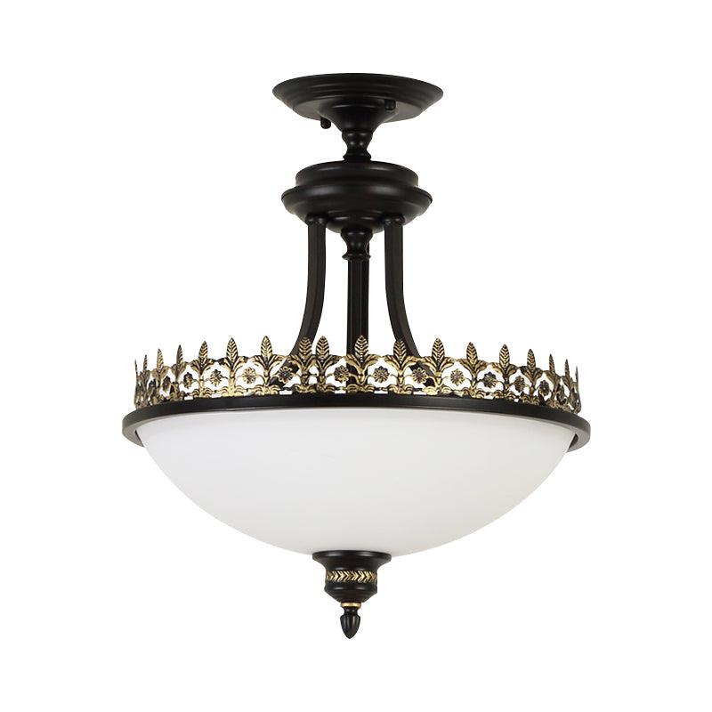 Black Vintage Bowl Frosted Glass Ceiling Light