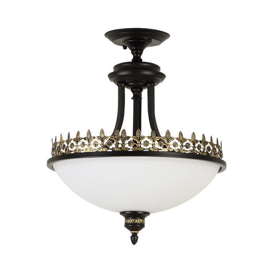 Black Vintage Bowl Frosted Glass Ceiling Light