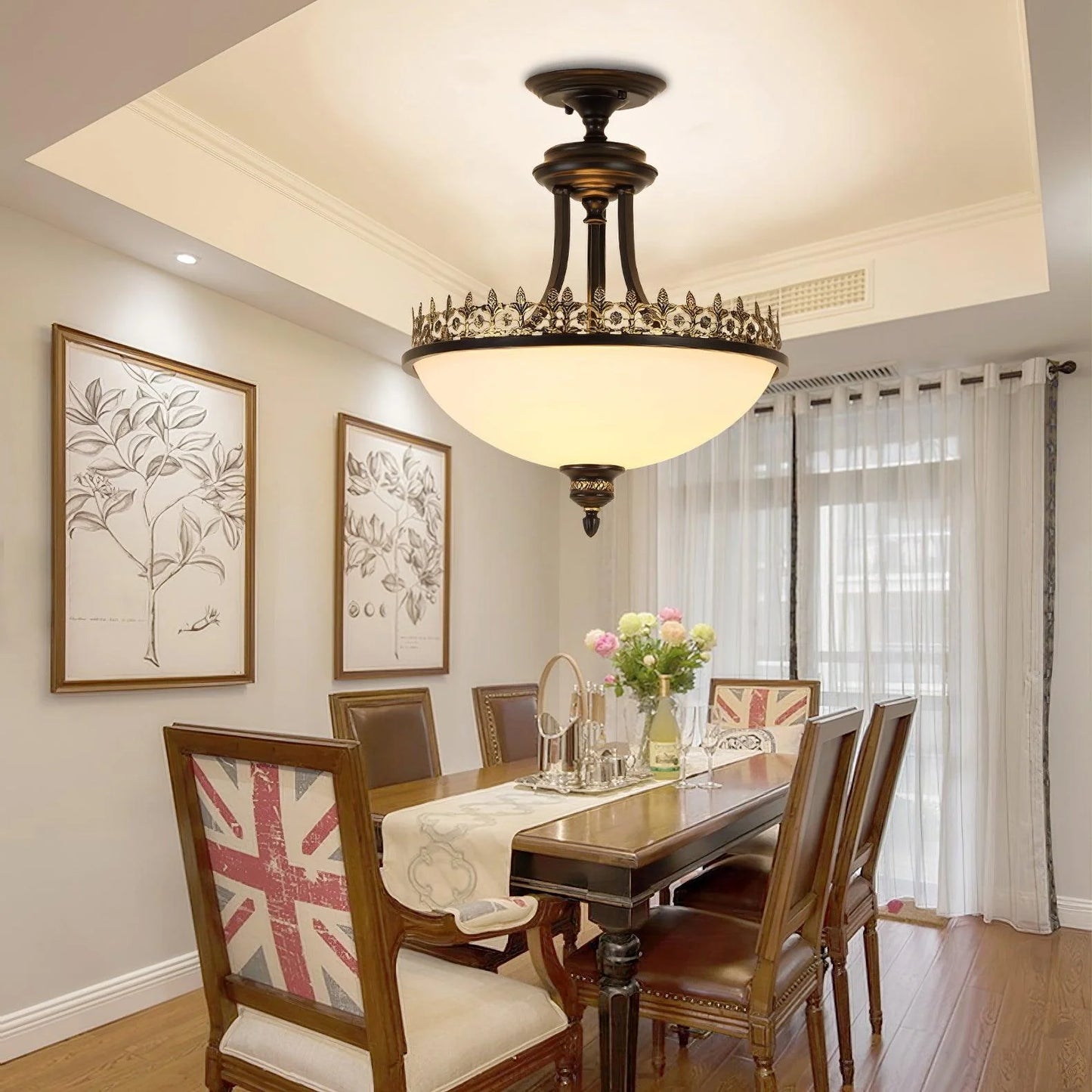 Black Vintage Bowl Frosted Glass Ceiling Light