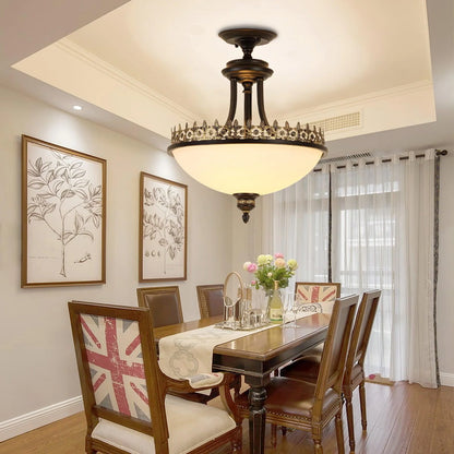Black Vintage Bowl Frosted Glass Ceiling Light