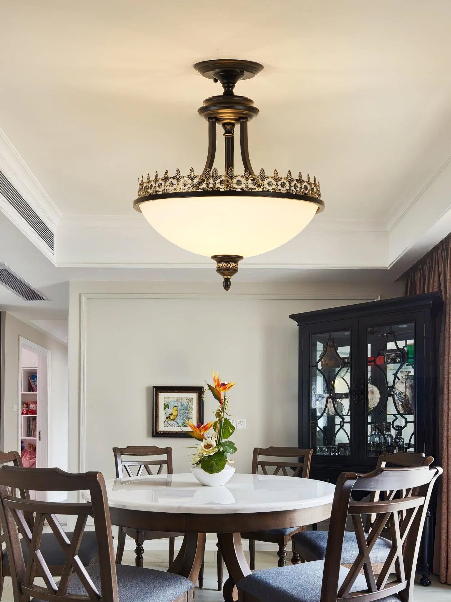 Black Vintage Bowl Frosted Glass Ceiling Light