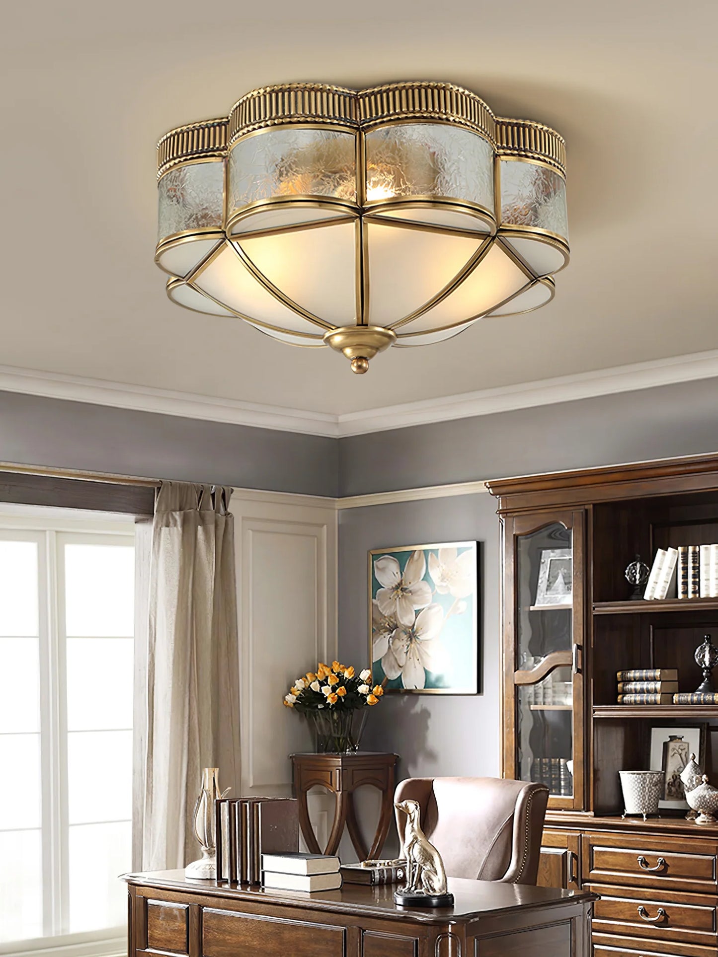 Brass Domed Flush Ceiling Lamp