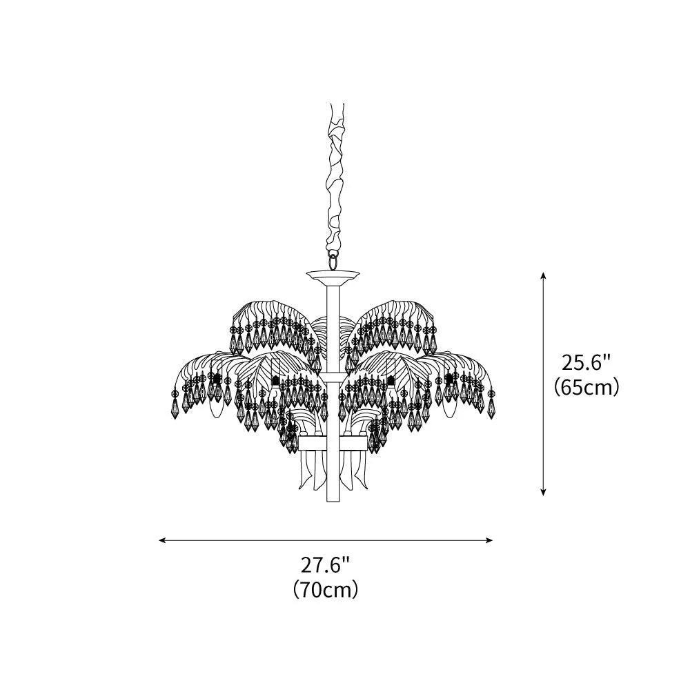 Brass Palm Leaf Crystal Chandelier