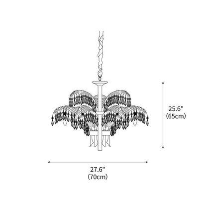 Brass Palm Leaf Crystal Chandelier
