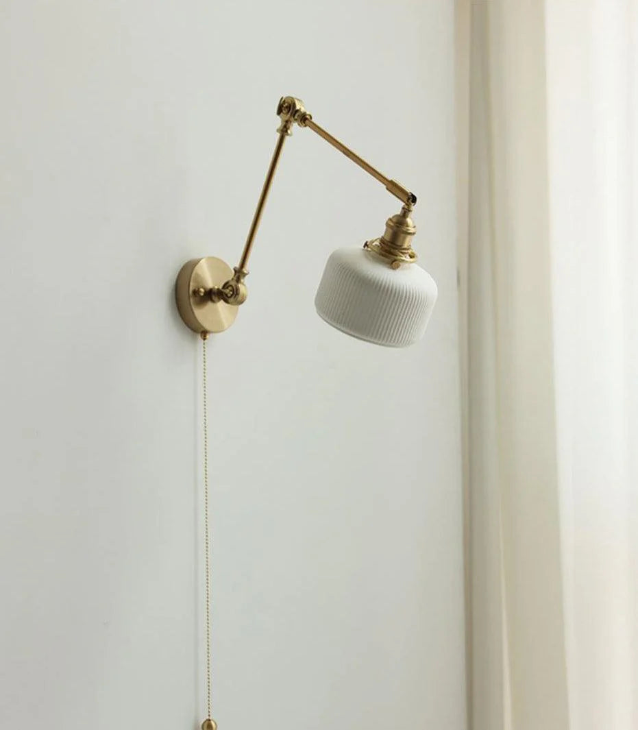 Ceramic Brass Retractable Arm Wall Light