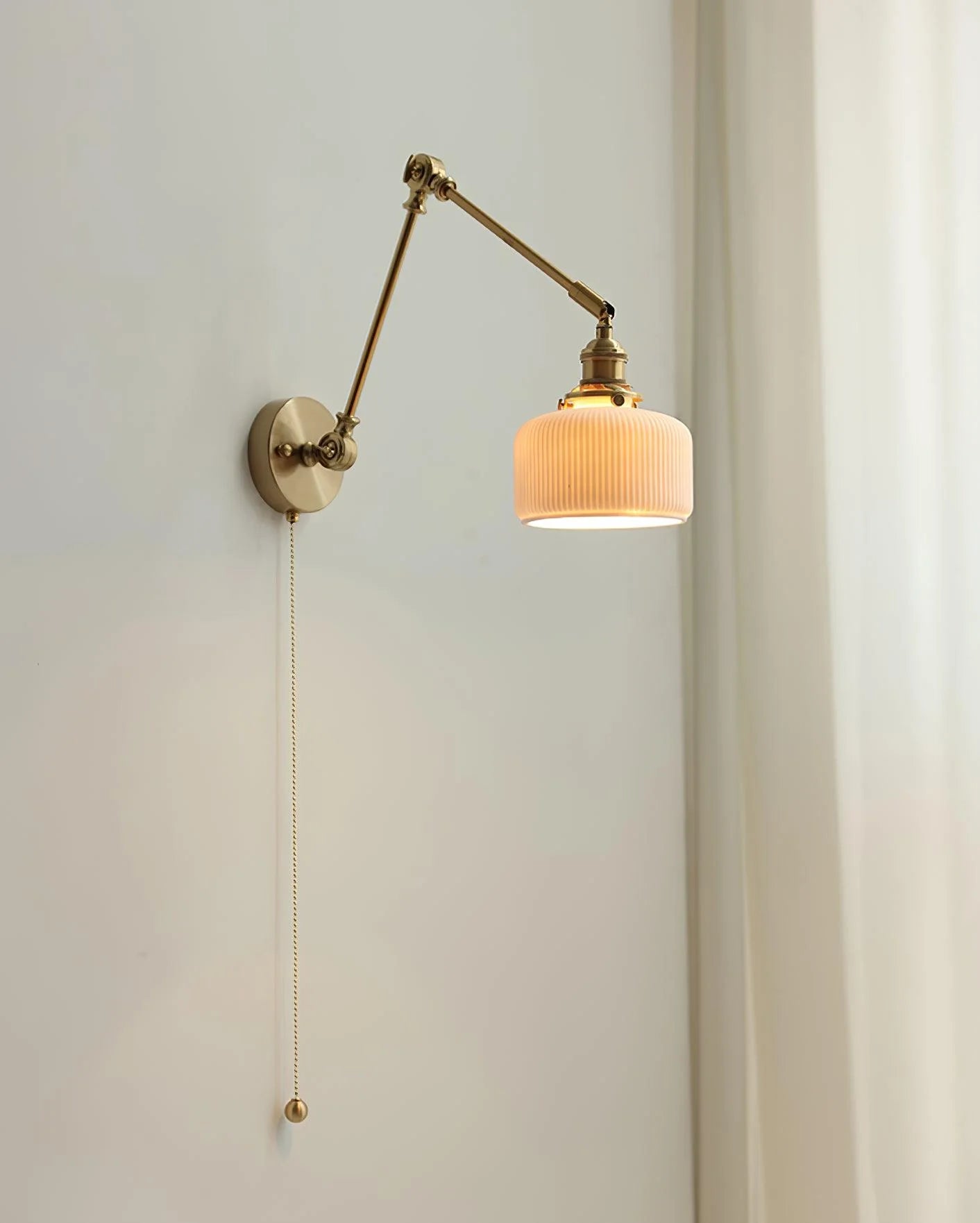 Ceramic Brass Retractable Arm Wall Light
