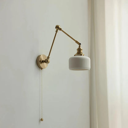 Ceramic Brass Retractable Arm Wall Light