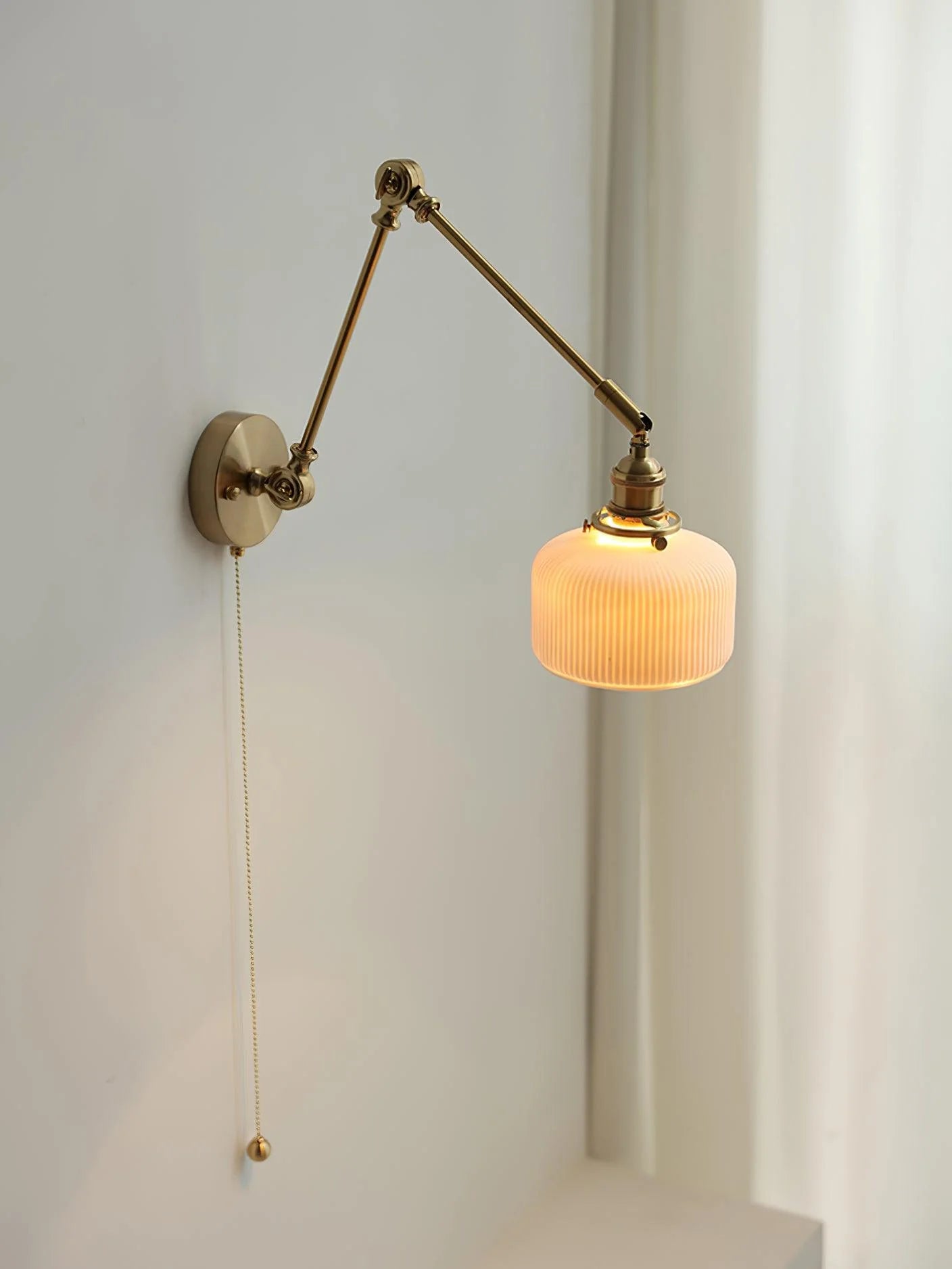 Ceramic Brass Retractable Arm Wall Light