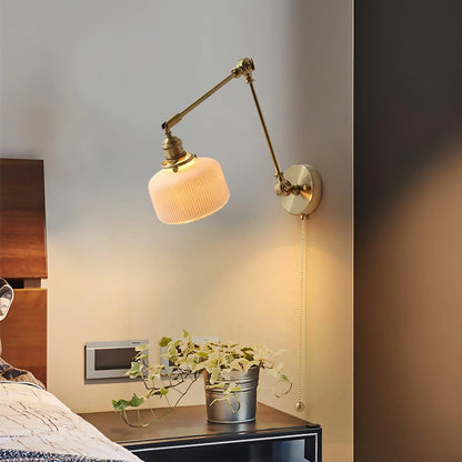 Ceramic Brass Retractable Arm Wall Light
