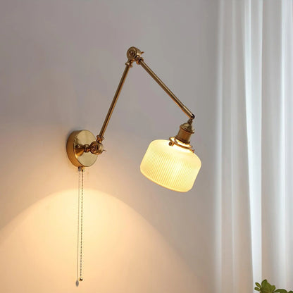 Ceramic Brass Retractable Arm Wall Light