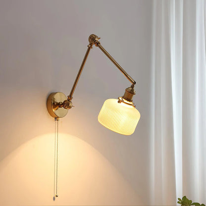 Ceramic Brass Retractable Arm Wall Light