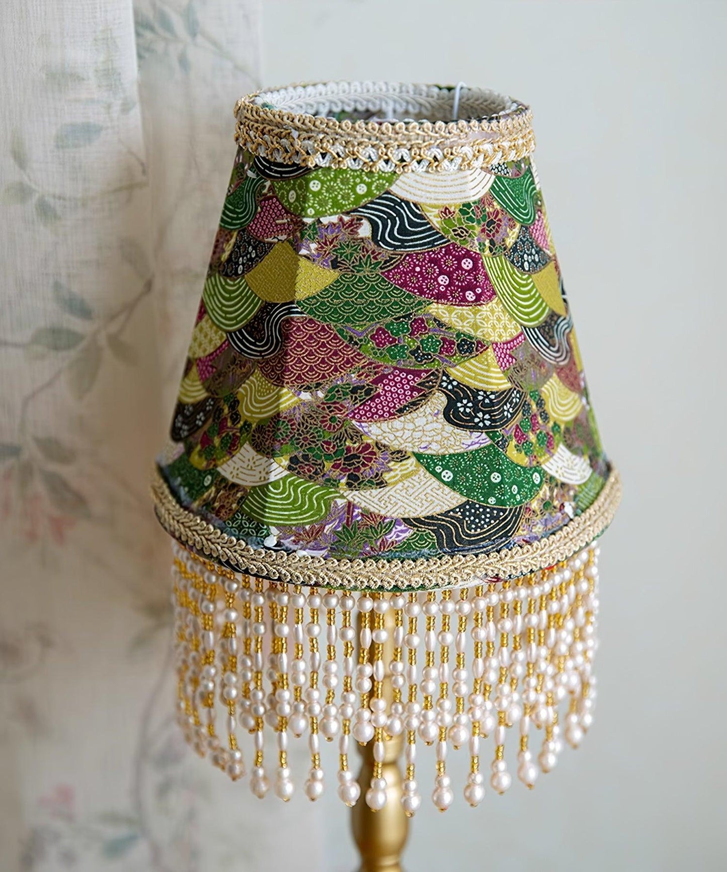 Edwardian Table Lamp with Appliquéd Beaded Shade