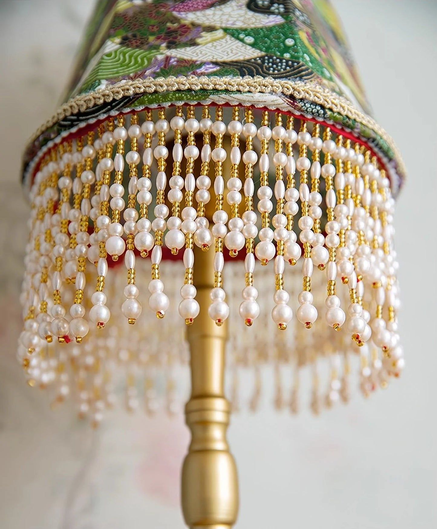 Edwardian Table Lamp with Appliquéd Beaded Shade