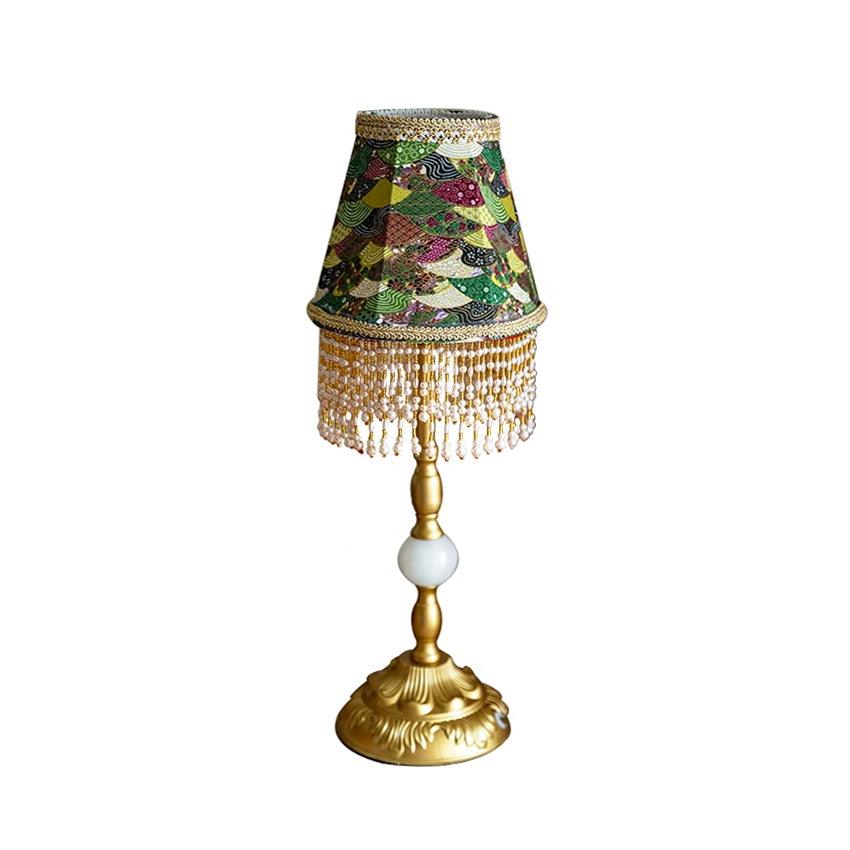 Edwardian Table Lamp with Appliquéd Beaded Shade