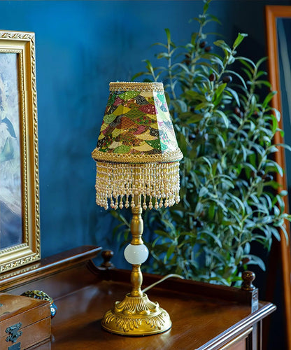 Edwardian Table Lamp with Appliquéd Beaded Shade