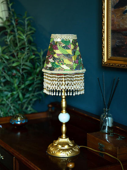 Edwardian Table Lamp with Appliquéd Beaded Shade