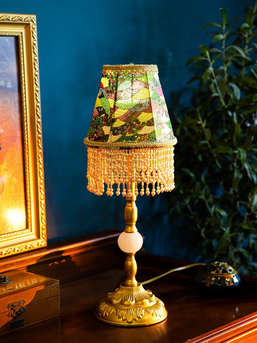 Edwardian Table Lamp with Appliquéd Beaded Shade