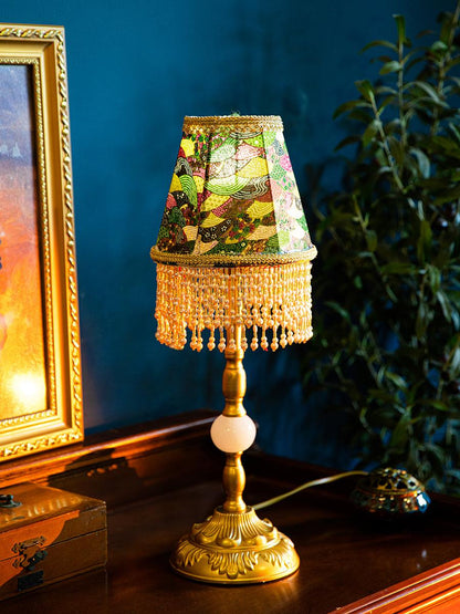 Edwardian Table Lamp with Appliquéd Beaded Shade