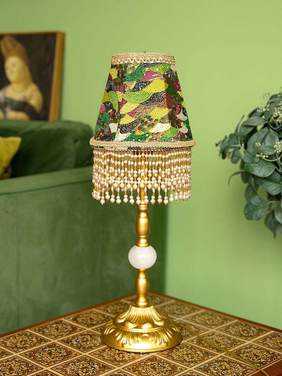 Edwardian Table Lamp with Appliquéd Beaded Shade