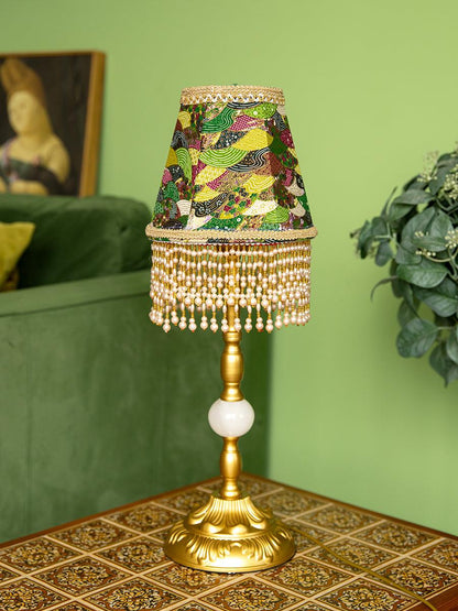 Edwardian Table Lamp with Appliquéd Beaded Shade
