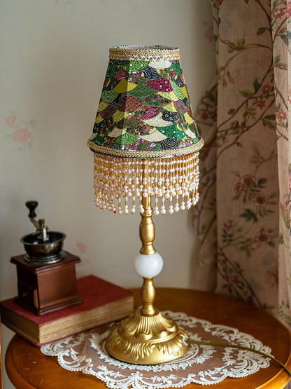 Edwardian Table Lamp with Appliquéd Beaded Shade