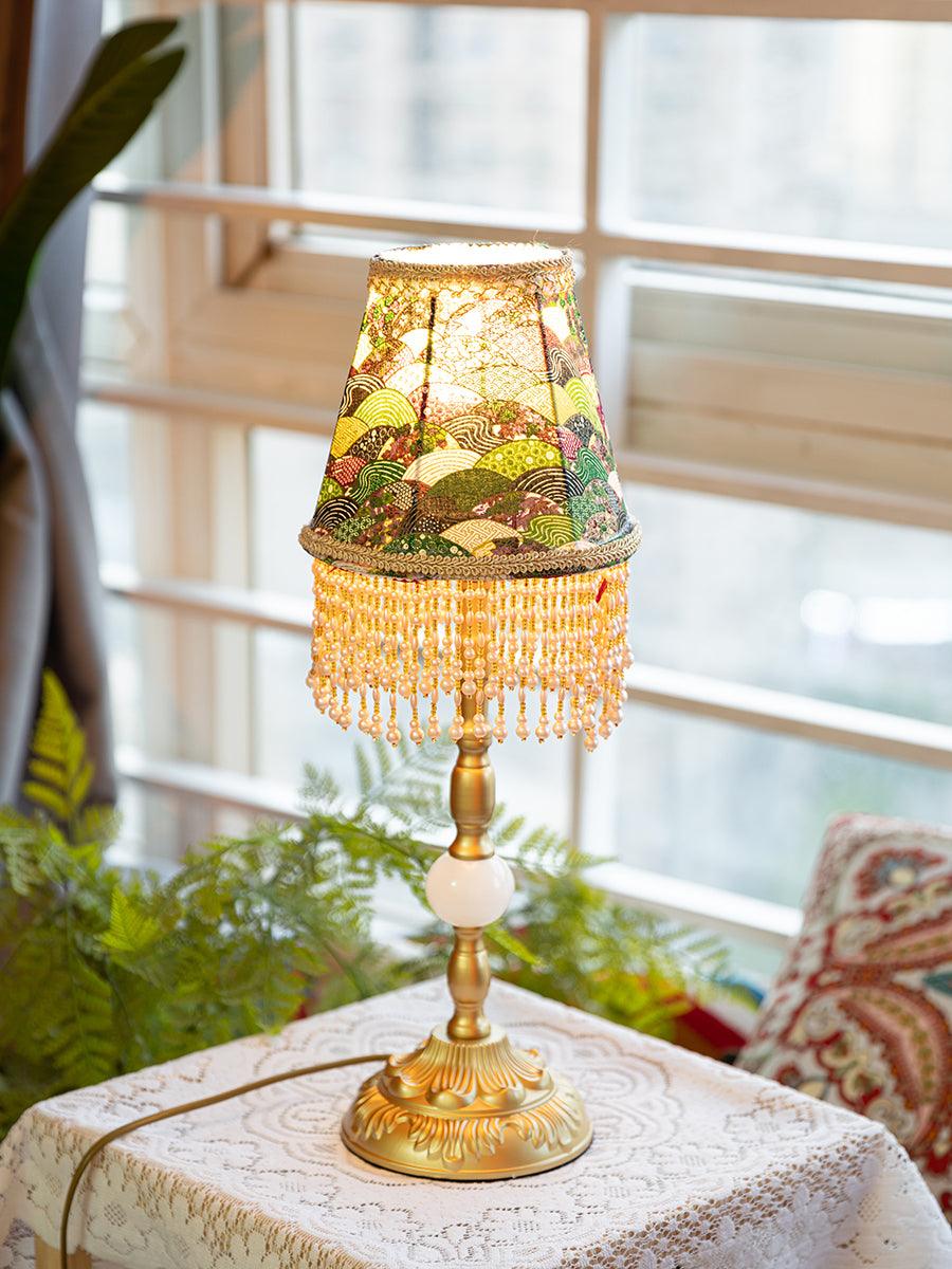 Edwardian Table Lamp with Appliquéd Beaded Shade