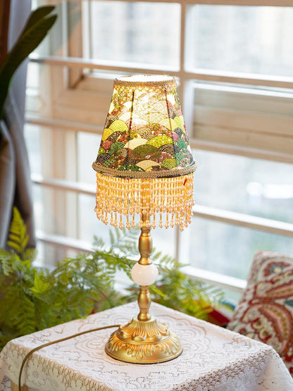 Edwardian Table Lamp with Appliquéd Beaded Shade