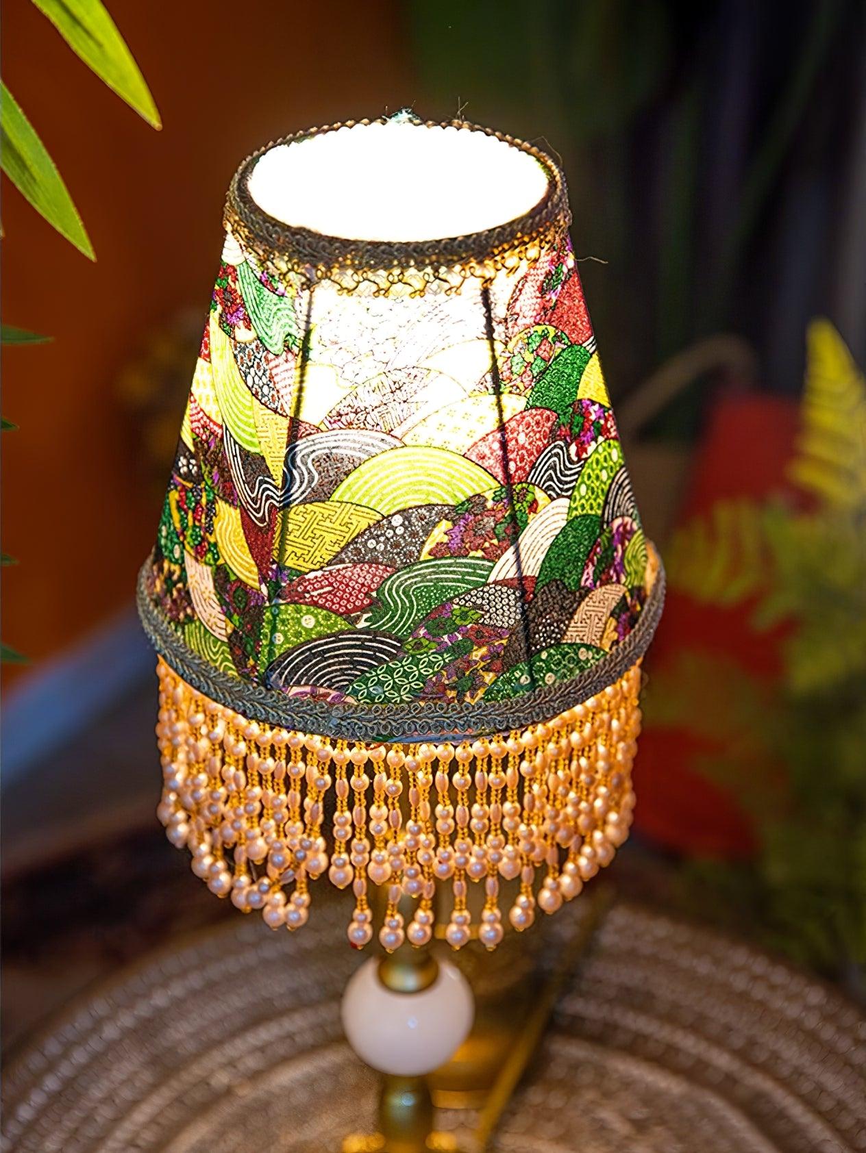 Edwardian Table Lamp with Appliquéd Beaded Shade