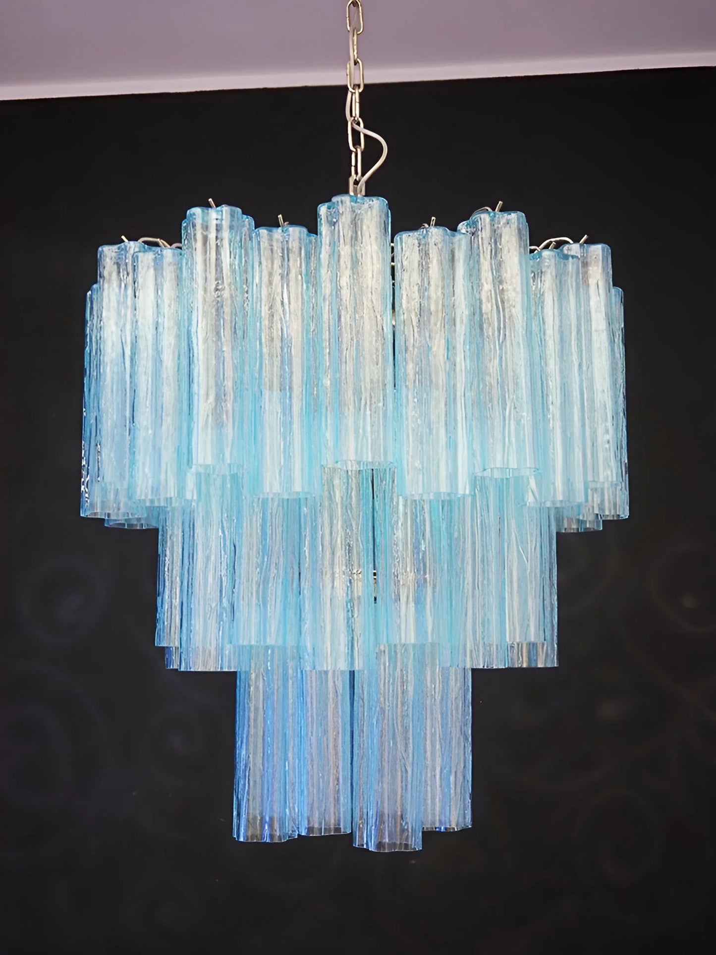 Elegant Blue Murano Tube Chandelier