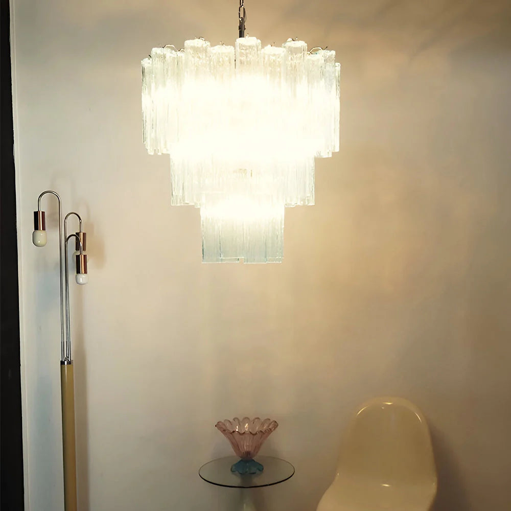 Elegant Blue Murano Tube Chandelier
