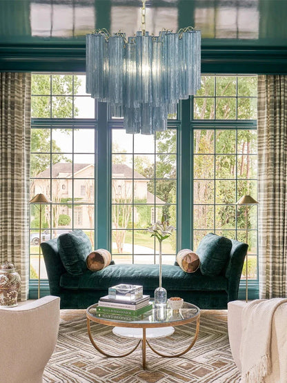 Elegant Blue Murano Tube Chandelier