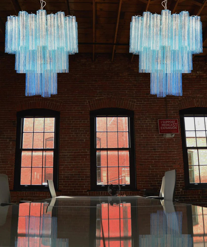 Elegant Blue Murano Tube Chandelier